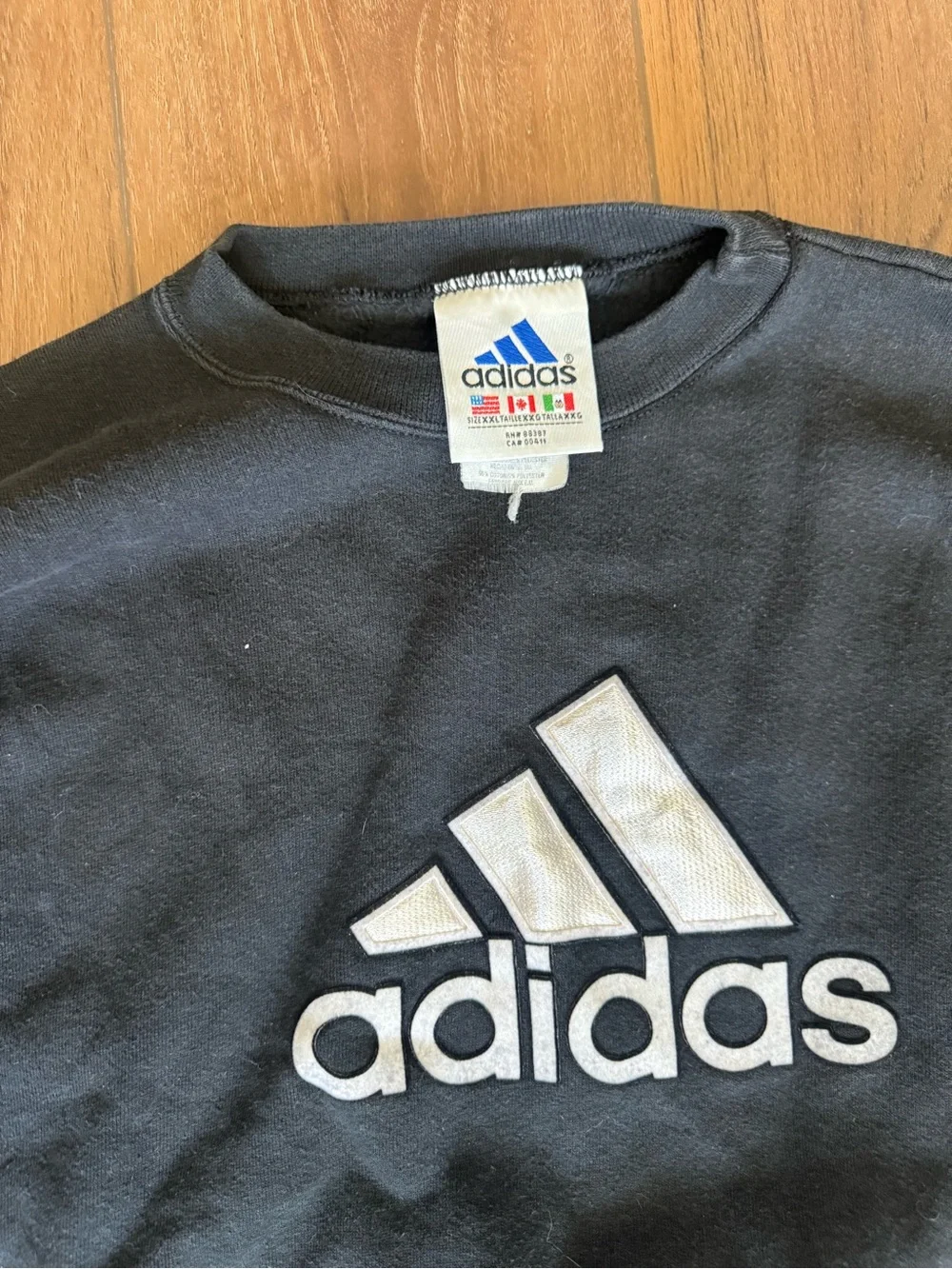 Vintage 90s XXL Adidas Trefoil Spell Out Crewneck Sweatshirt USA Made Black